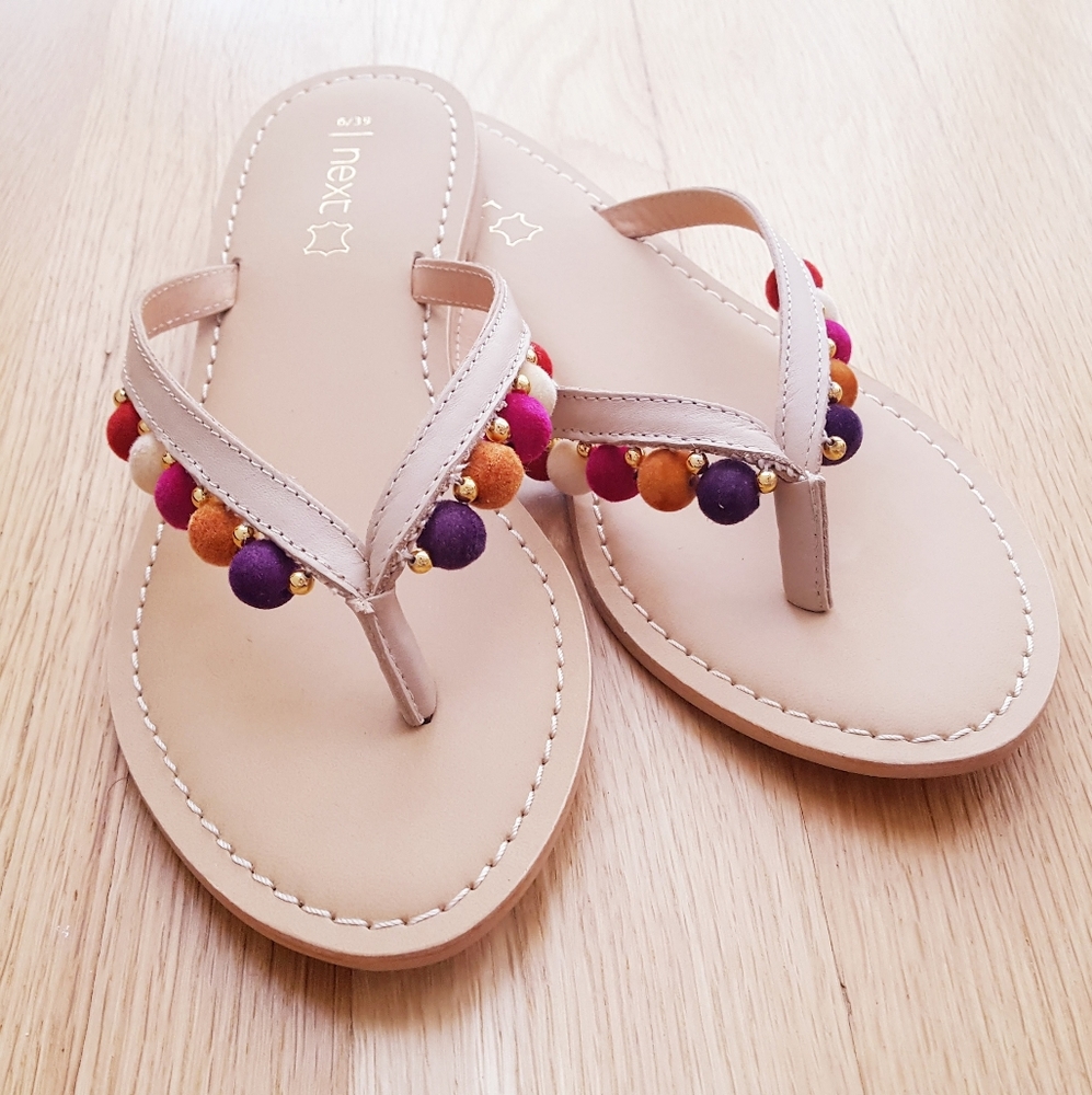 Next leather pom pom summer sandals, flip flops